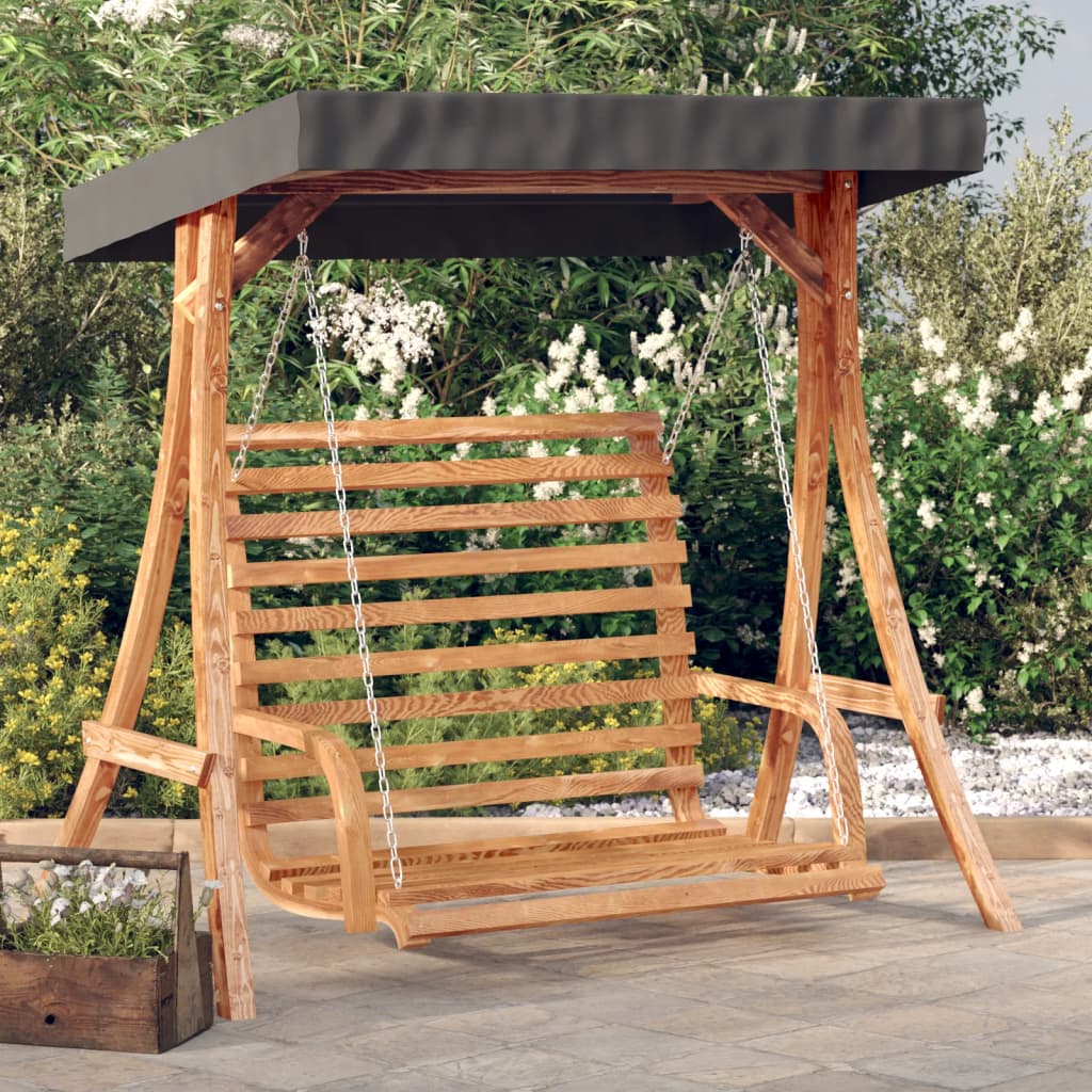 Swing Bench With Canopy Solid Wood Spruce With Teak Finish