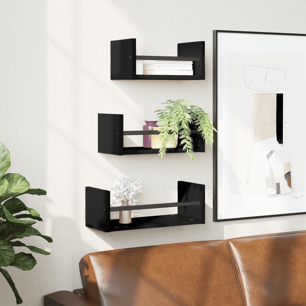 3 Piece Wall Shelf Set With Bars Engineered Wood