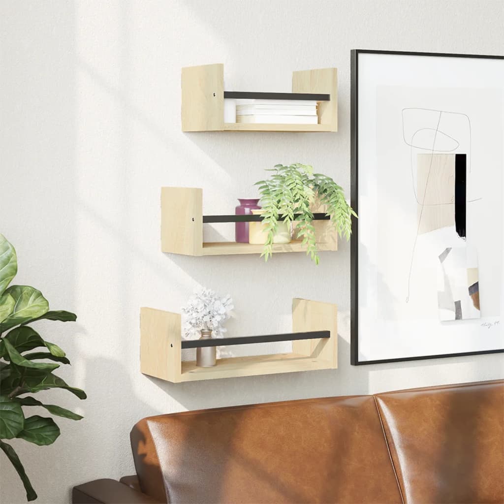 3 Piece Wall Shelf Set With Bars Engineered Wood