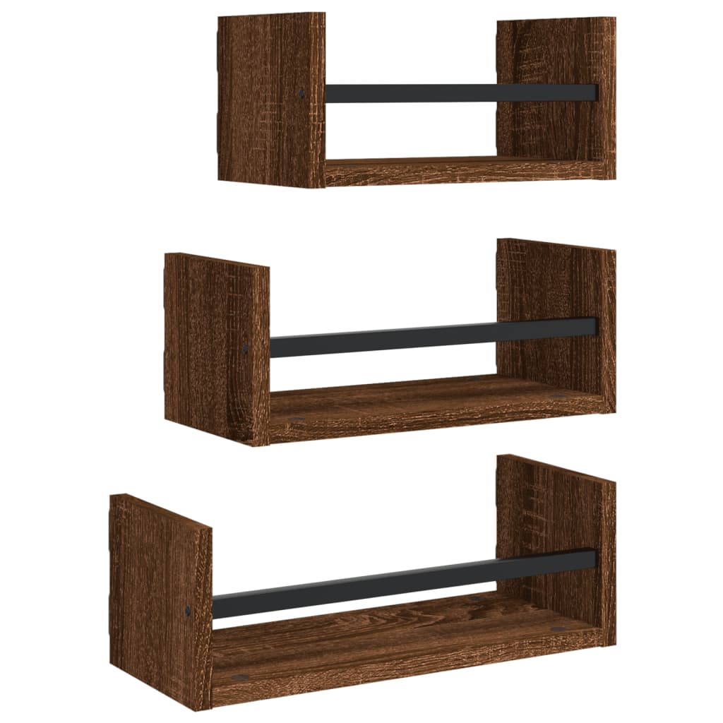 3 Piece Wall Shelf Set With Bars Engineered Wood