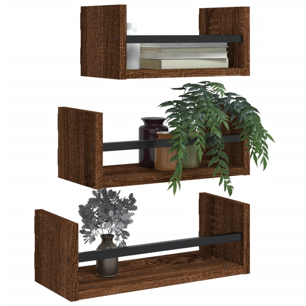 3 Piece Wall Shelf Set With Bars Engineered Wood