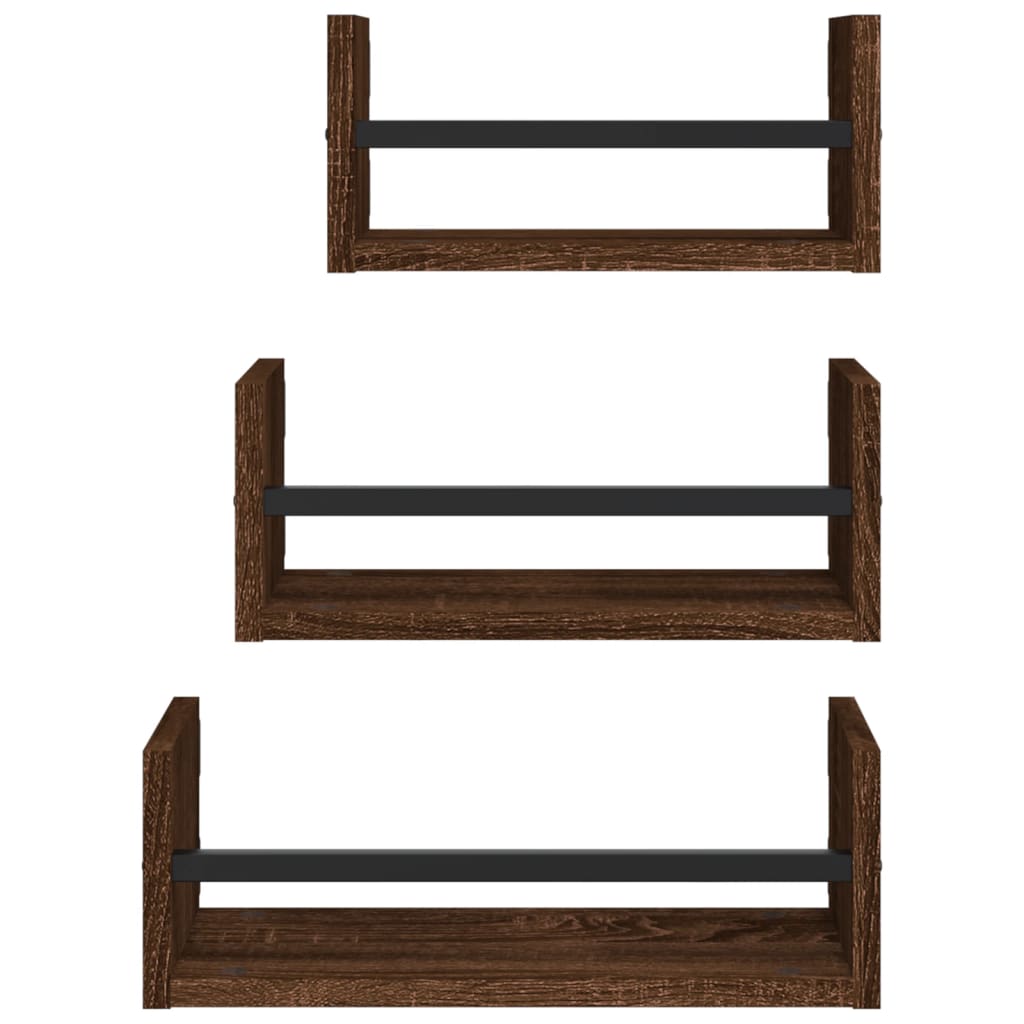 3 Piece Wall Shelf Set With Bars Engineered Wood