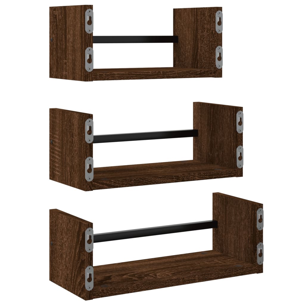 3 Piece Wall Shelf Set With Bars Engineered Wood
