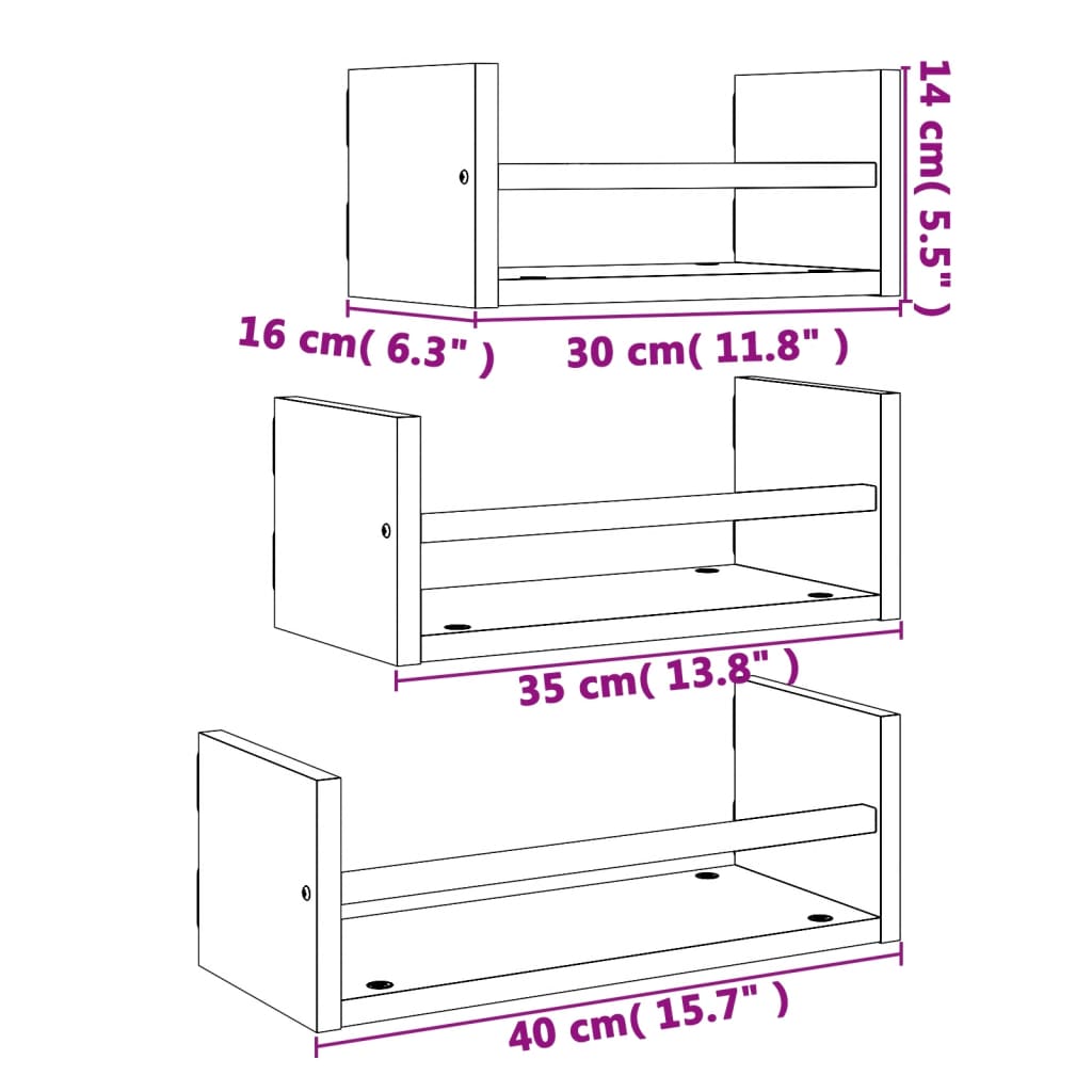 3 Piece Wall Shelf Set With Bars Engineered Wood