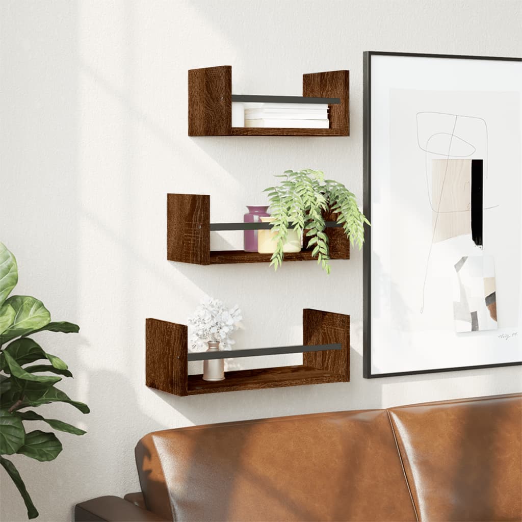 3 Piece Wall Shelf Set With Bars Engineered Wood