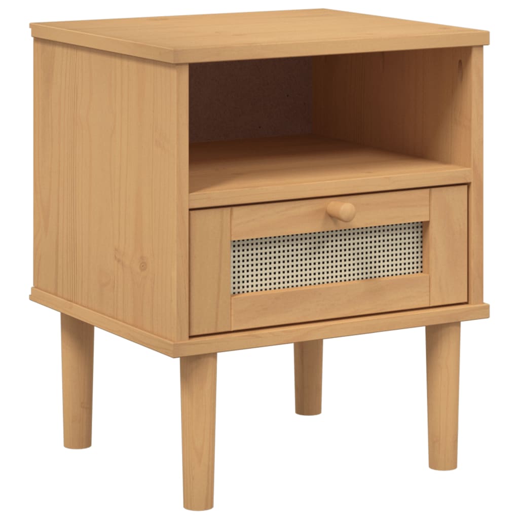 Bedside Cabinet Senja Rattan Look 40X35X48 Cm Solid Wood Pine
