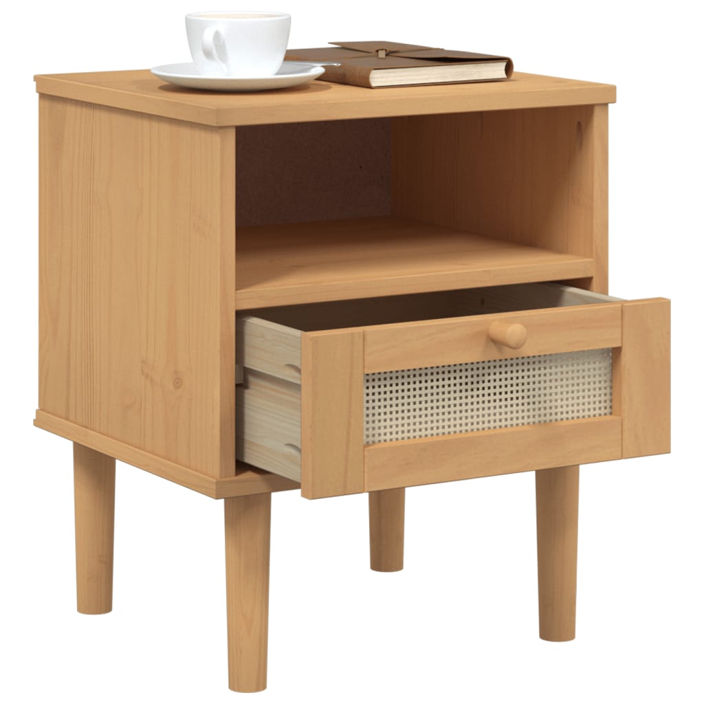 Bedside Cabinet Senja Rattan Look 40X35X48 Cm Solid Wood Pine