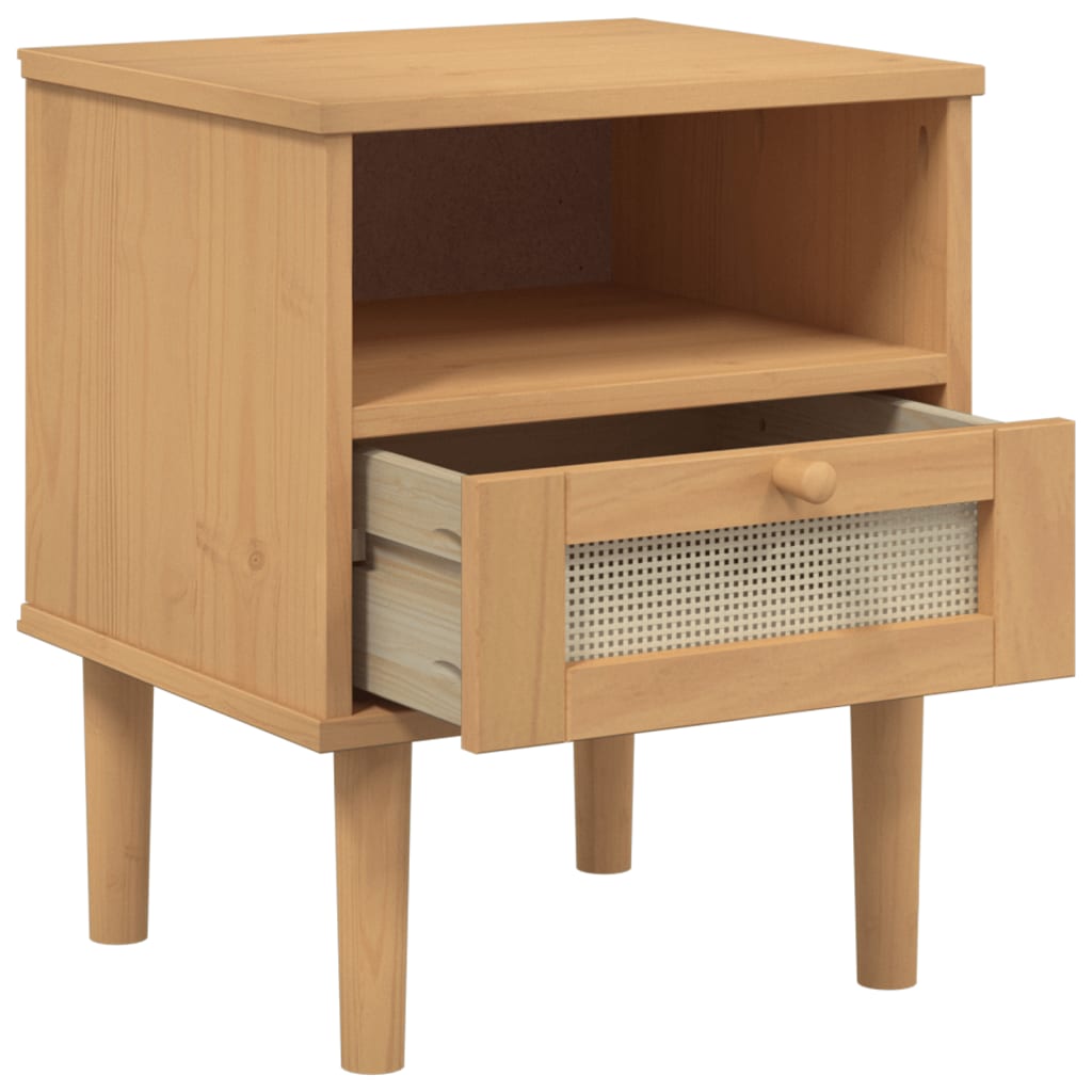 Bedside Cabinet Senja Rattan Look 40X35X48 Cm Solid Wood Pine
