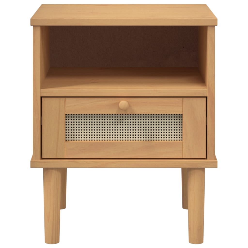 Bedside Cabinet Senja Rattan Look 40X35X48 Cm Solid Wood Pine