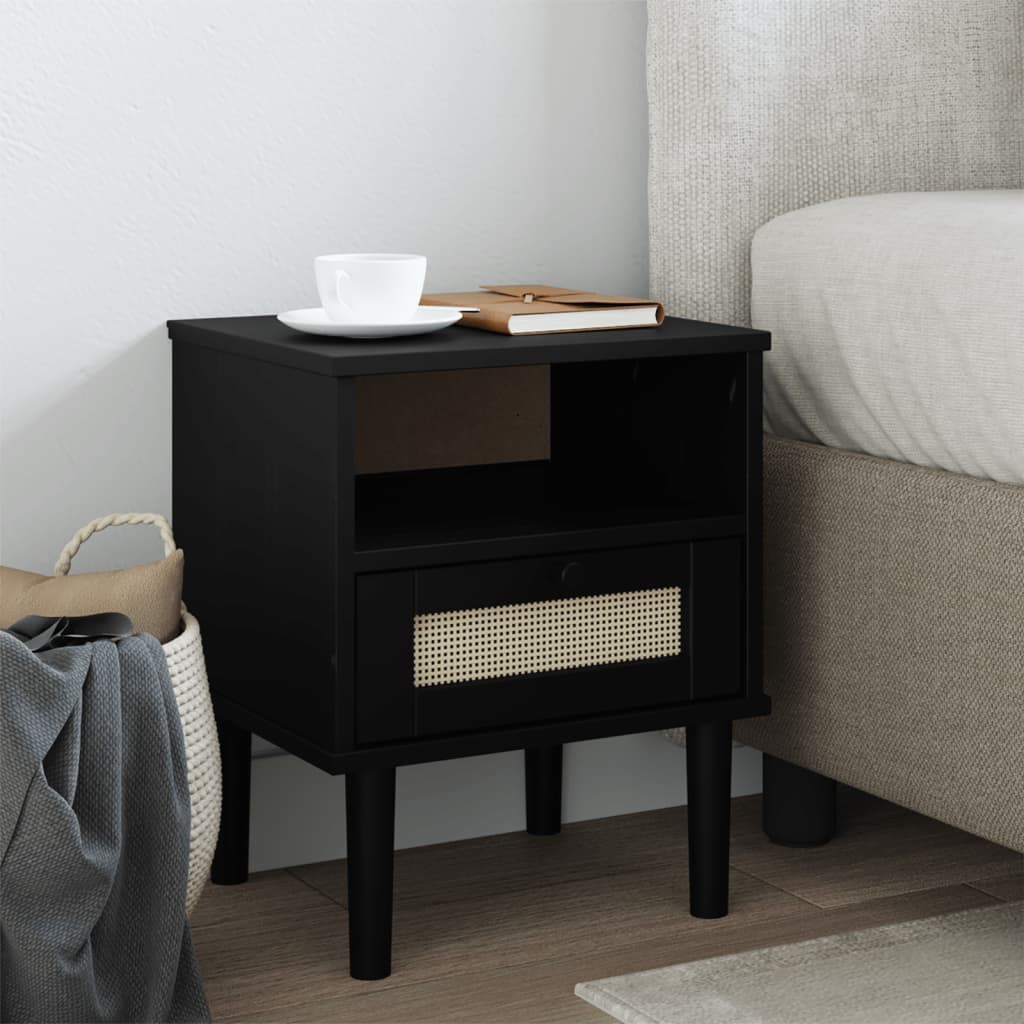 Bedside Cabinet Senja Rattan Look 40X35X48 Cm Solid Wood Pine