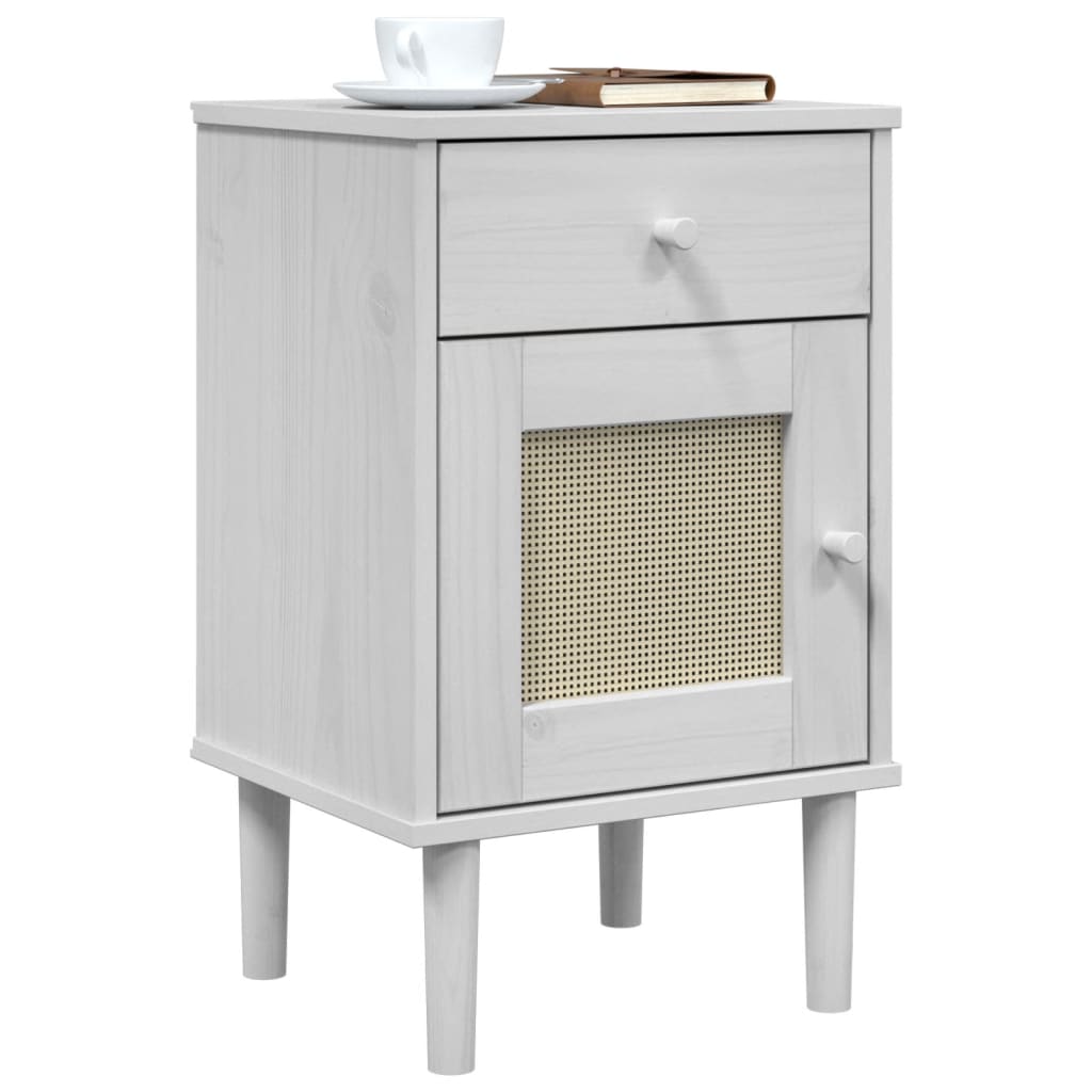 Bedside Cabinet Senja Rattan Look 40X35X65 Cm Solid Wood Pine
