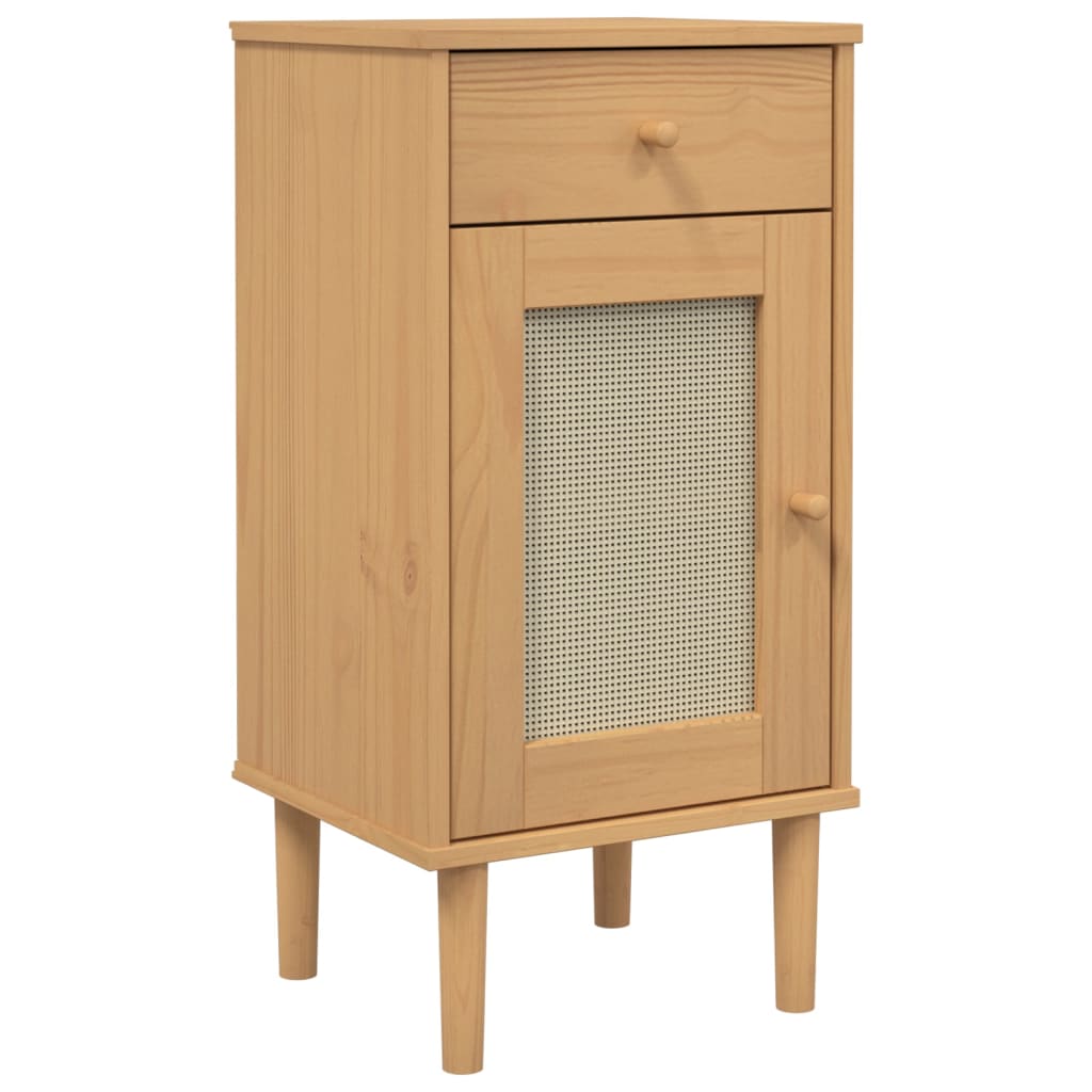 Bedside Cabinet Senja Rattan Look 40X35X80 Cm Solid Wood Pine
