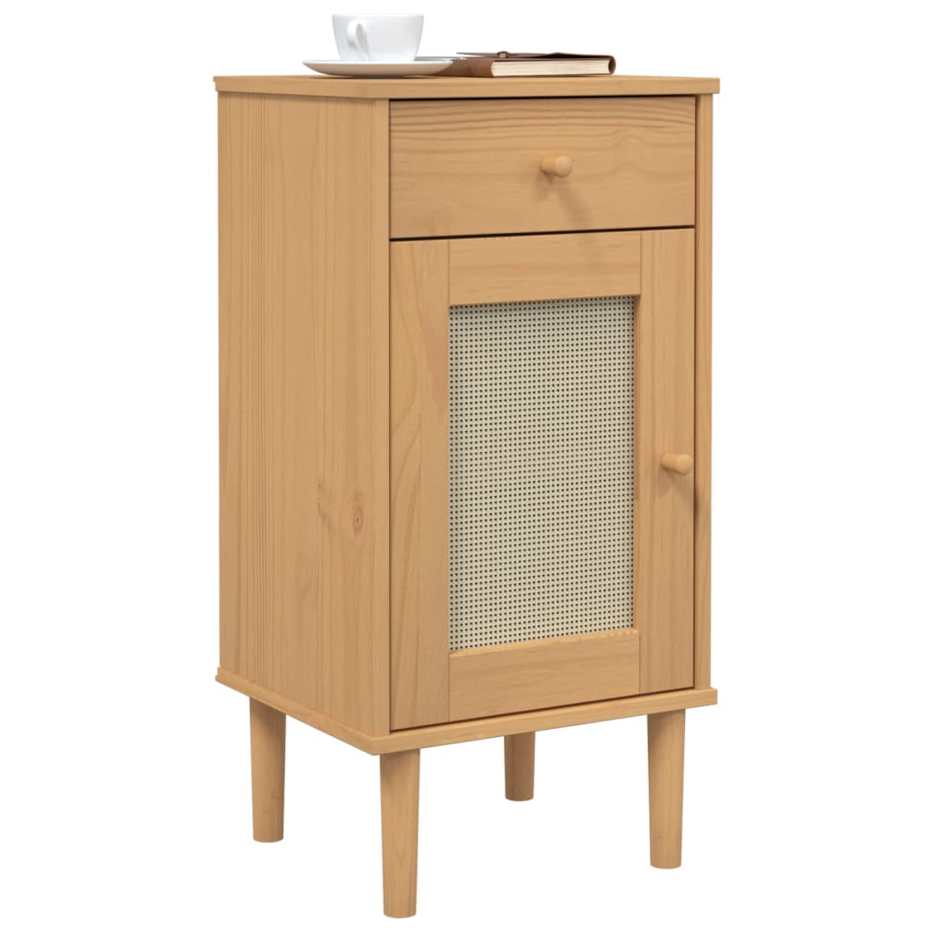 Bedside Cabinet Senja Rattan Look 40X35X80 Cm Solid Wood Pine