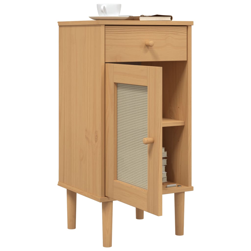 Bedside Cabinet Senja Rattan Look 40X35X80 Cm Solid Wood Pine
