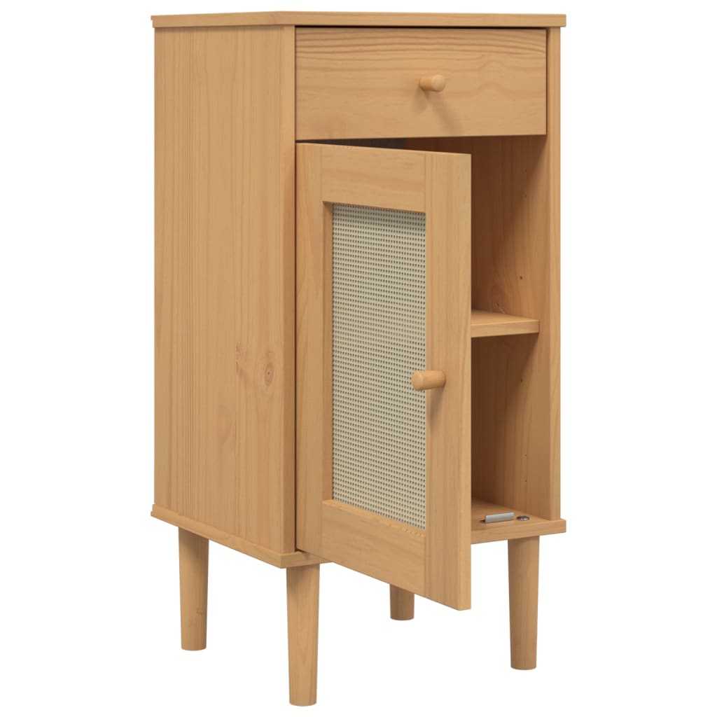 Bedside Cabinet Senja Rattan Look 40X35X80 Cm Solid Wood Pine