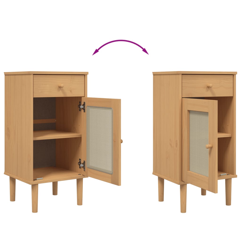 Bedside Cabinet Senja Rattan Look 40X35X80 Cm Solid Wood Pine