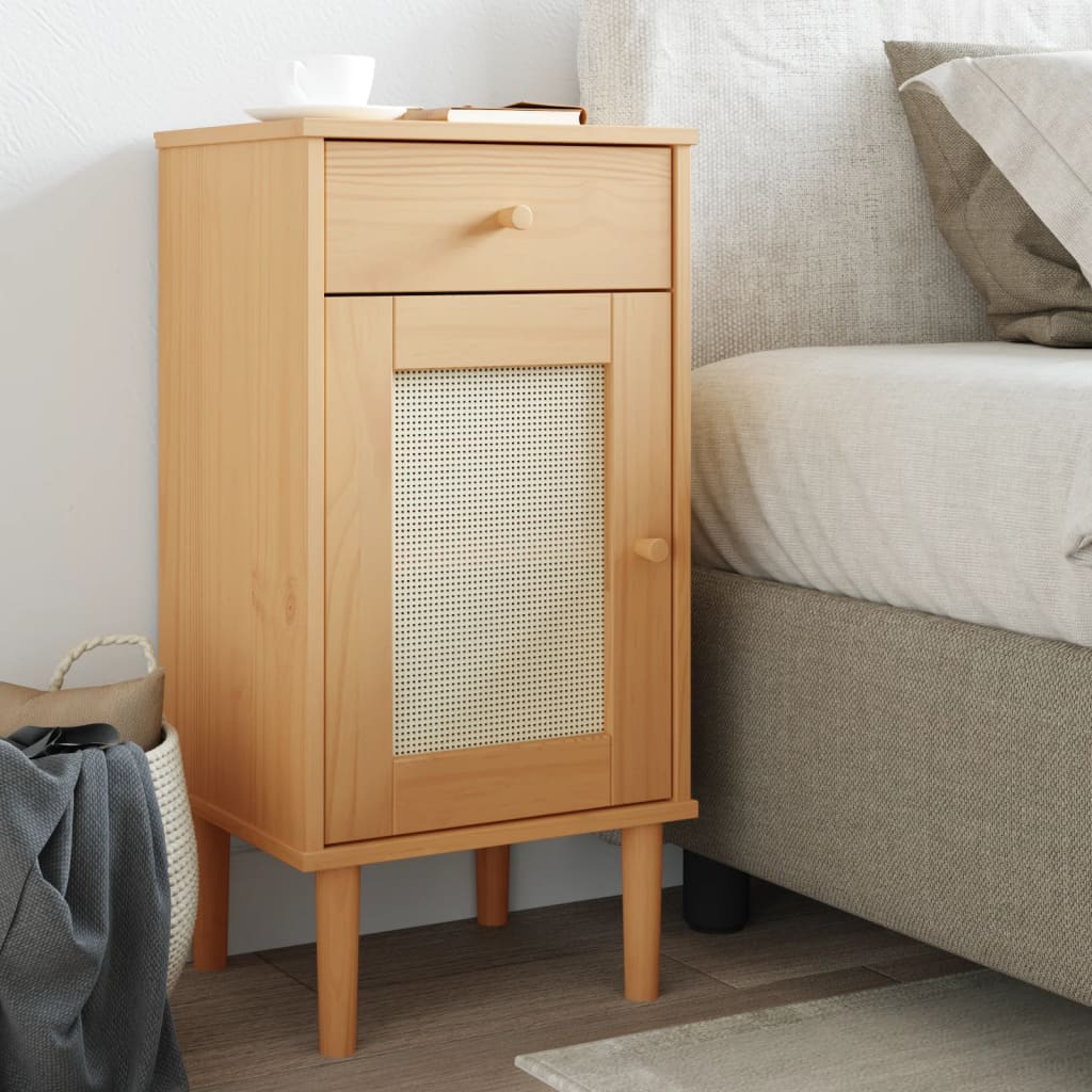 Bedside Cabinet Senja Rattan Look 40X35X80 Cm Solid Wood Pine