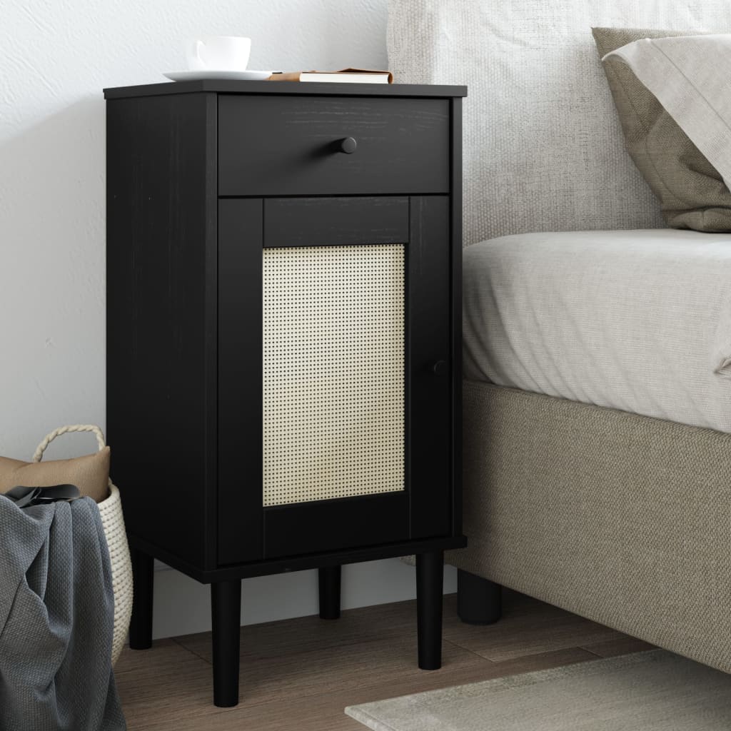 Bedside Cabinet Senja Rattan Look 40X35X80 Cm Solid Wood Pine