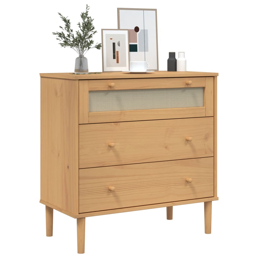 Drawer Cabinet Senja Rattan Look 80X40X80 Cm Solid Wood Pine