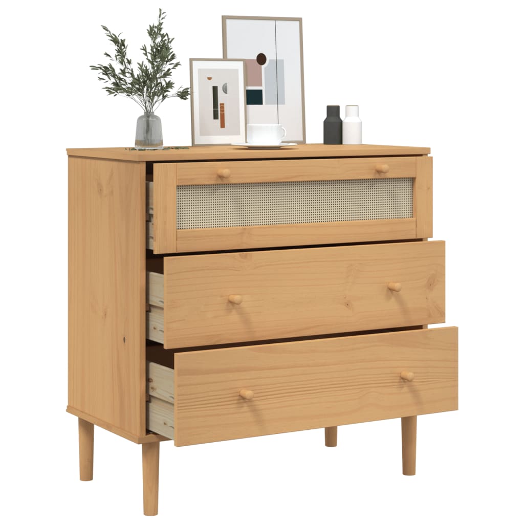 Drawer Cabinet Senja Rattan Look 80X40X80 Cm Solid Wood Pine
