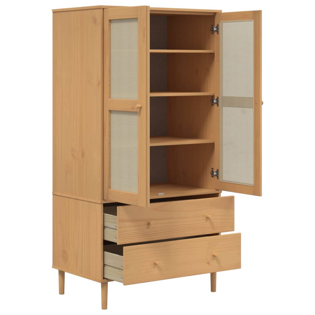 Wardrobe Senja Rattan Look 90X55X175 Cm Solid Wood Pine