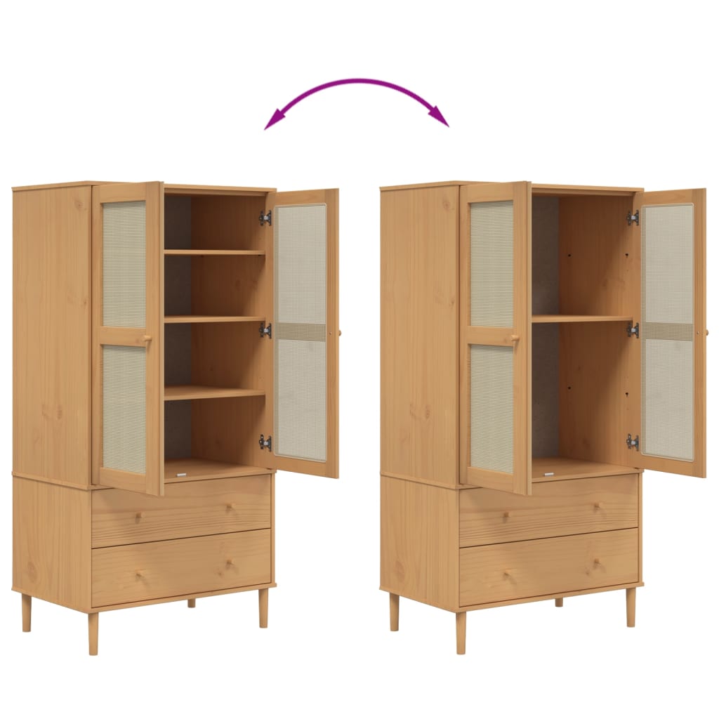 Wardrobe Senja Rattan Look 90X55X175 Cm Solid Wood Pine