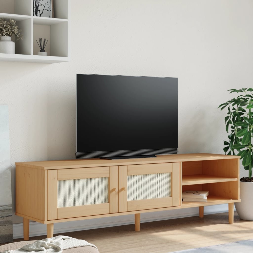 Tv Cabinet Senja Rattan Look 158X40X49Cm Solid Wood Pine