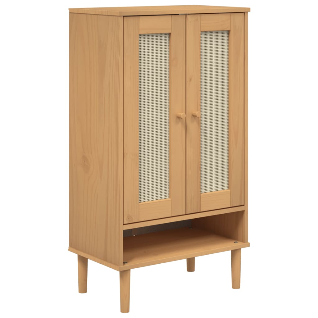 Shoe Cabinet Senja Rattan Look 59.5X35X107 Cm Solid Wood