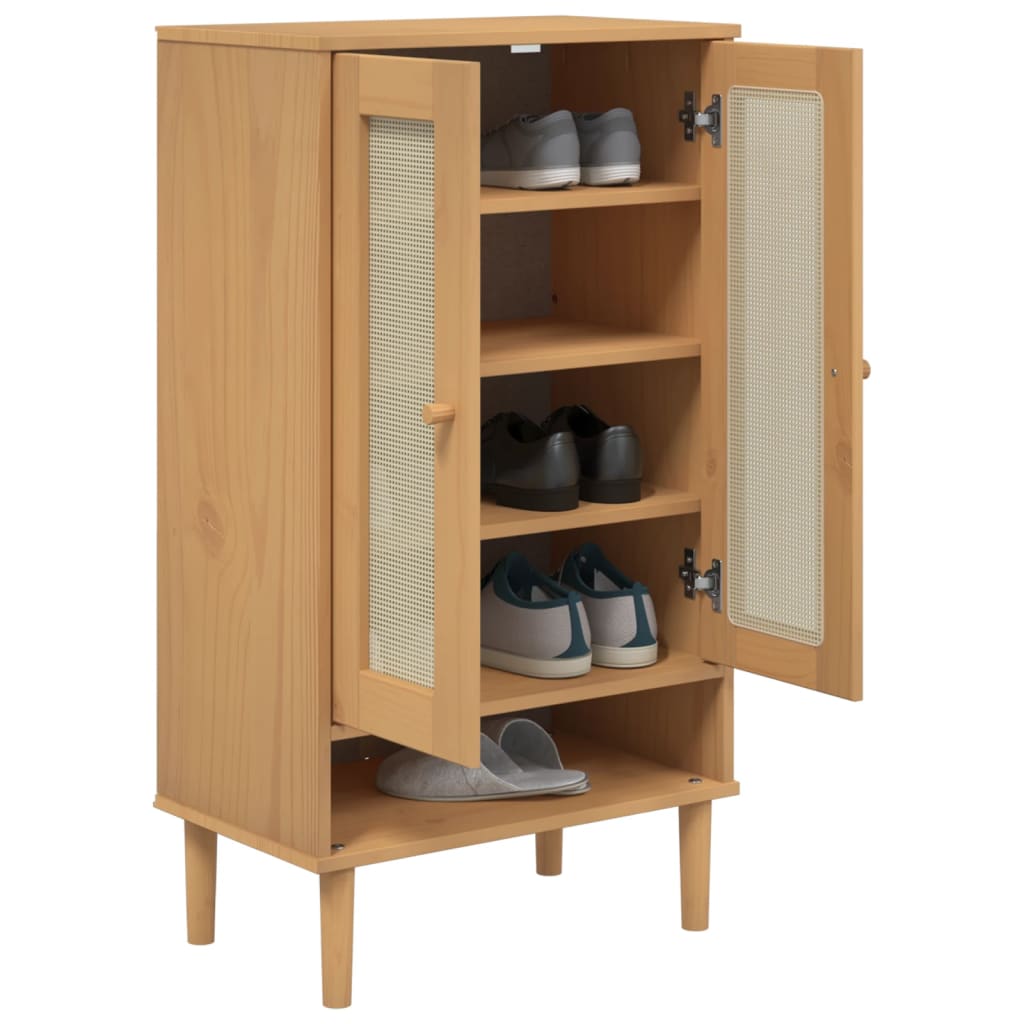 Shoe Cabinet Senja Rattan Look 59.5X35X107 Cm Solid Wood