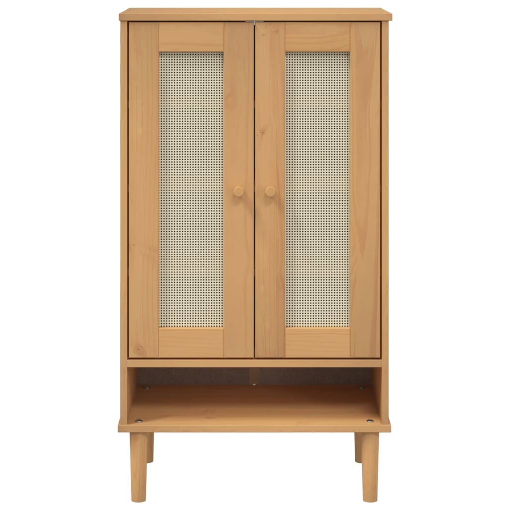 Shoe Cabinet Senja Rattan Look 59.5X35X107 Cm Solid Wood