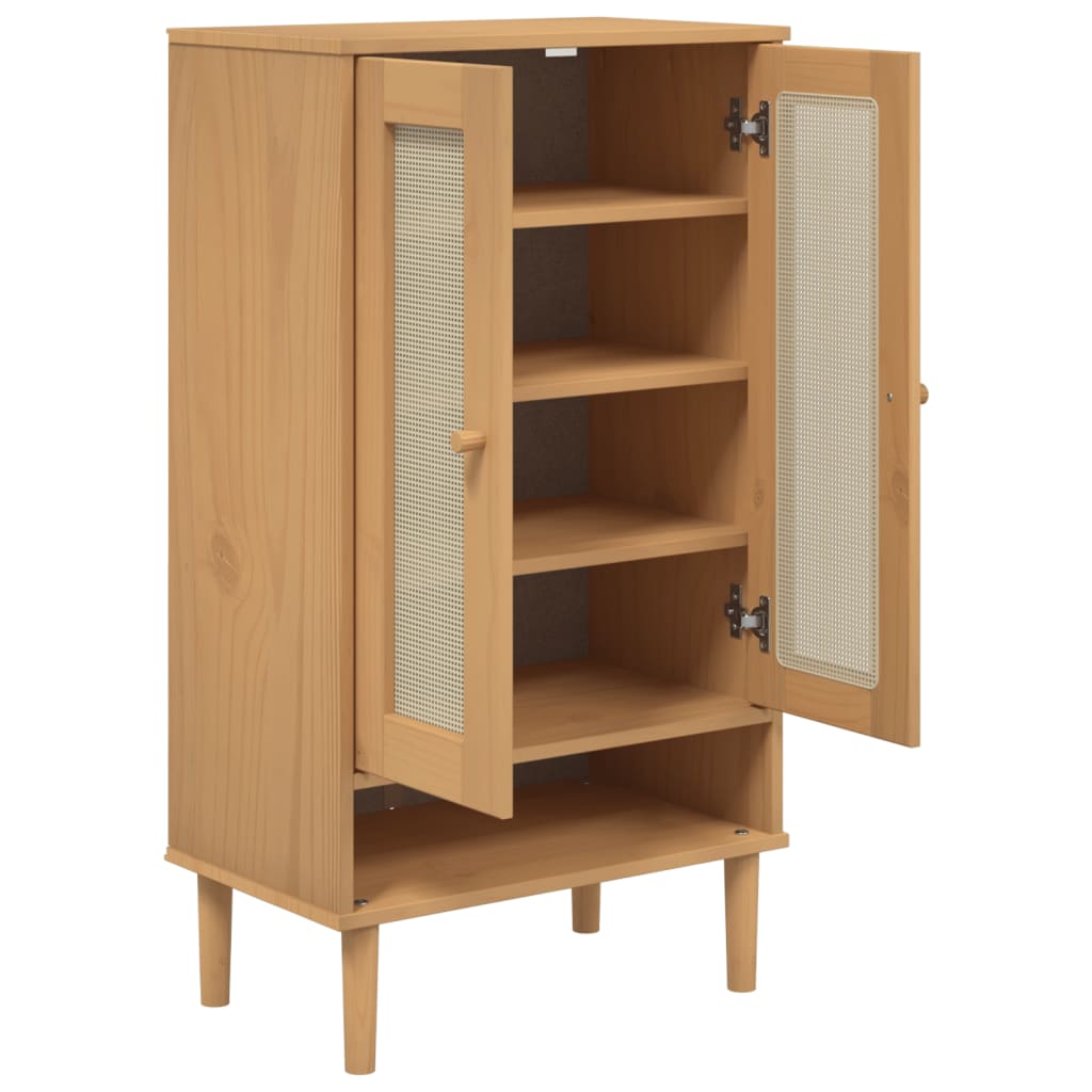 Shoe Cabinet Senja Rattan Look 59.5X35X107 Cm Solid Wood