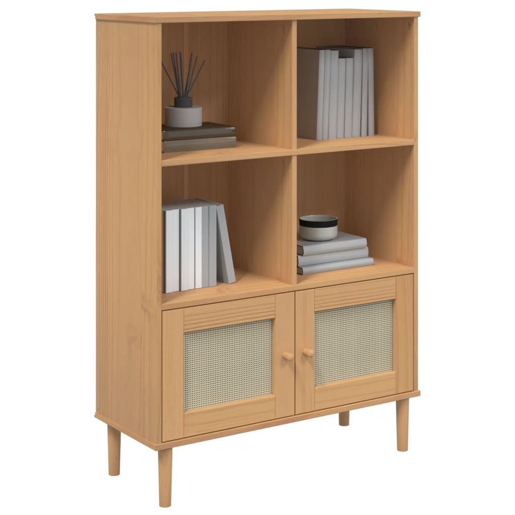 Bookcase Senja Rattan Look 90X35X130 Cm Solid Wood Pine