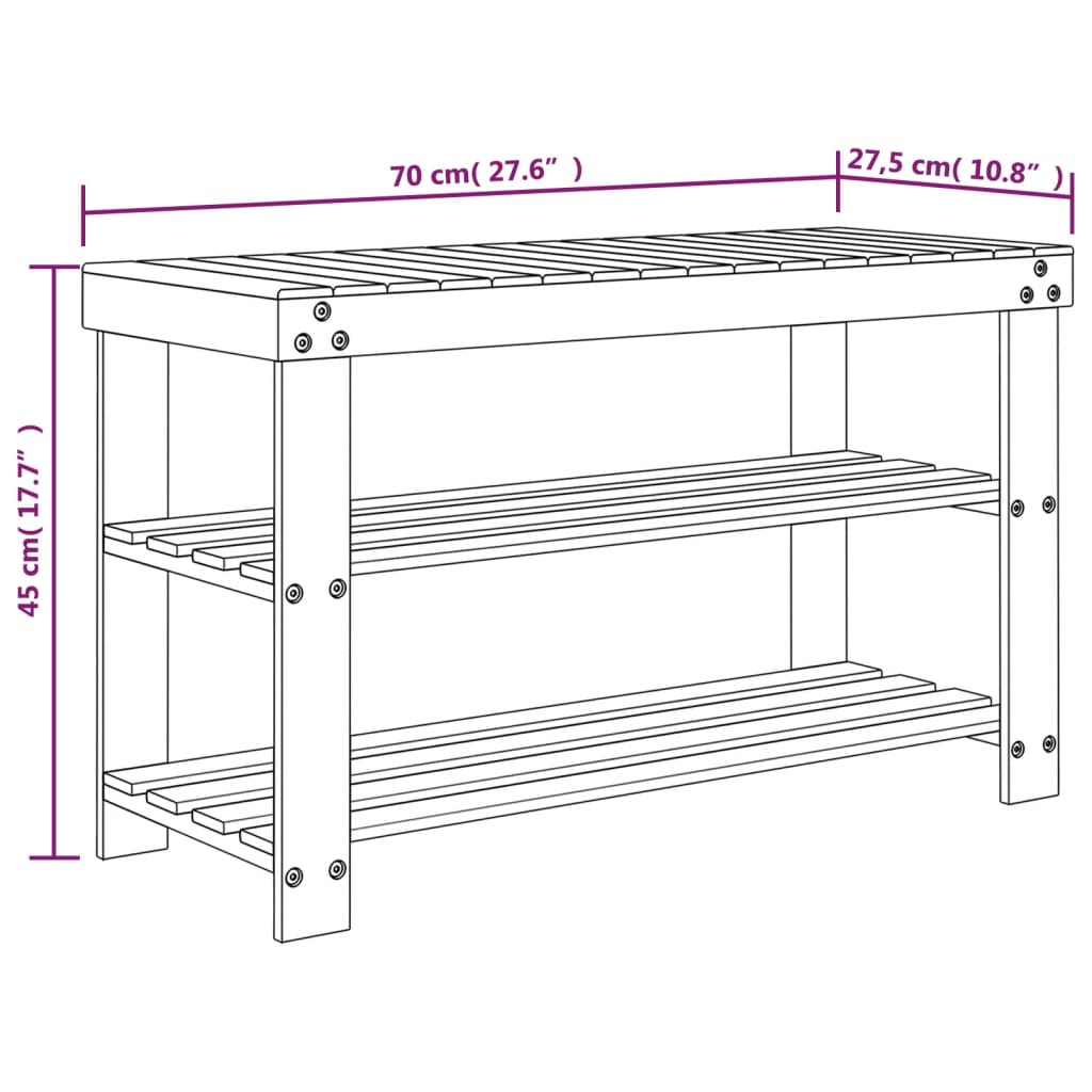 Shoe Rack 3-Tier 70X27.5X45 Cm Bamboo