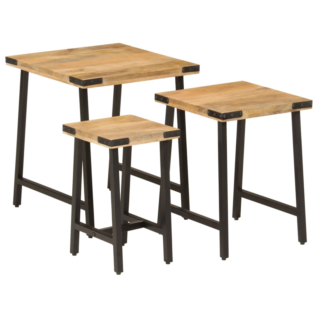 Nesting Coffee Tables 3 Pcs Solid Wood Mango And Iron