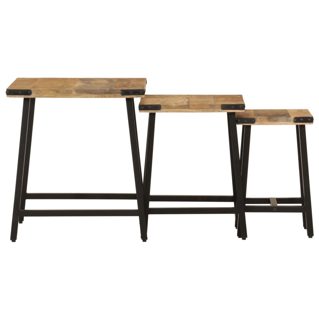 Nesting Coffee Tables 3 Pcs Solid Wood Mango And Iron