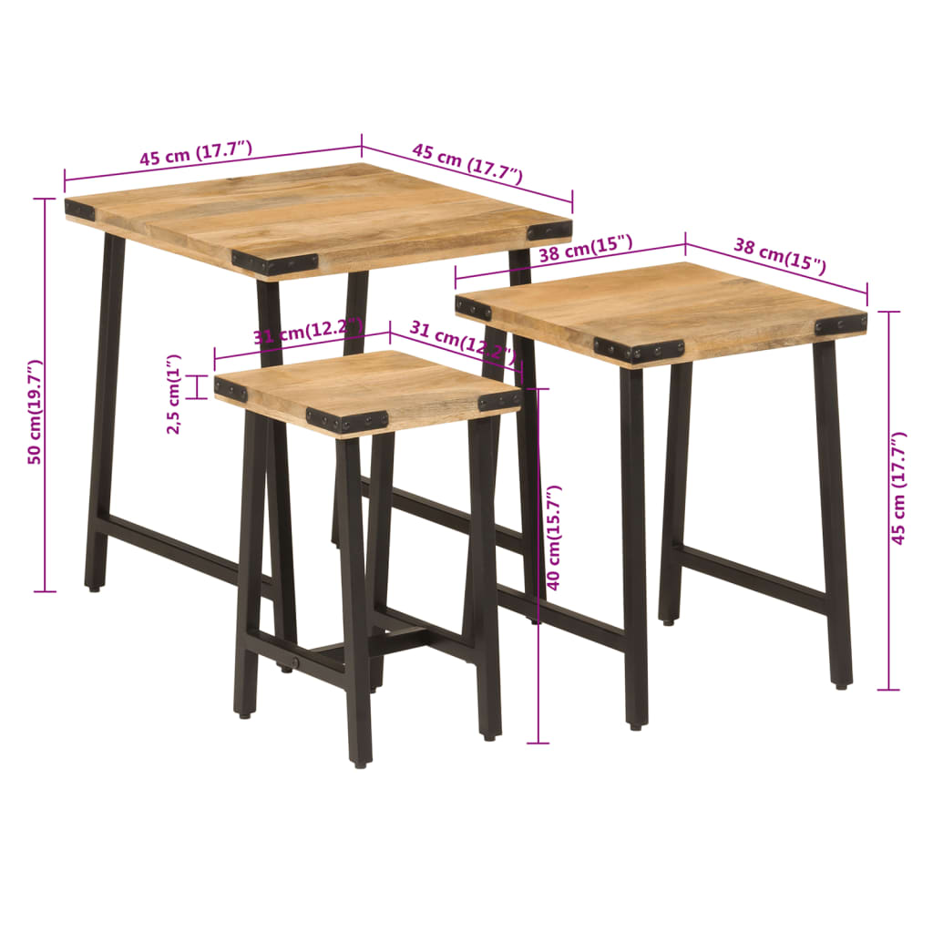 Nesting Coffee Tables 3 Pcs Solid Wood Mango And Iron