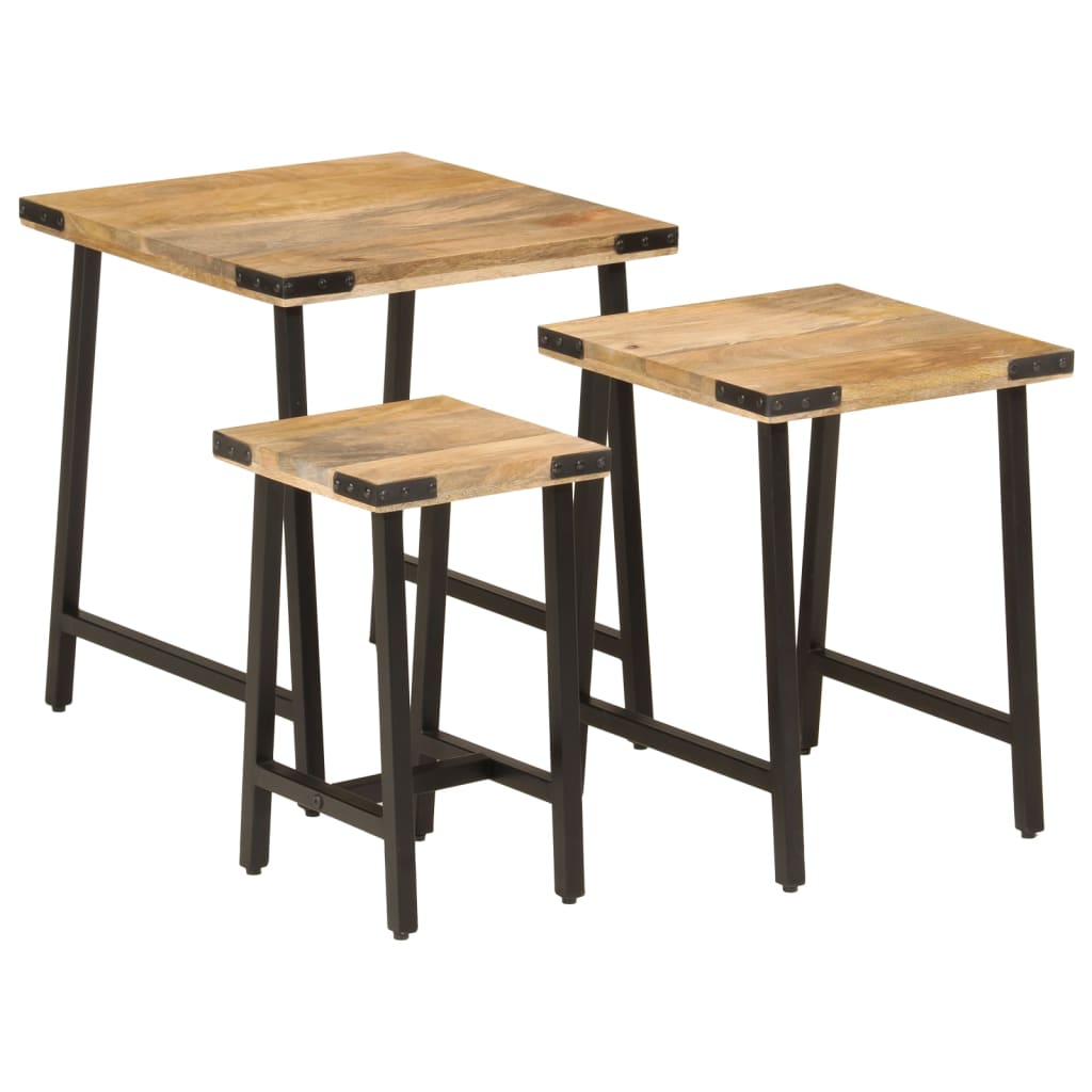 Nesting Coffee Tables 3 Pcs Solid Wood Mango And Iron