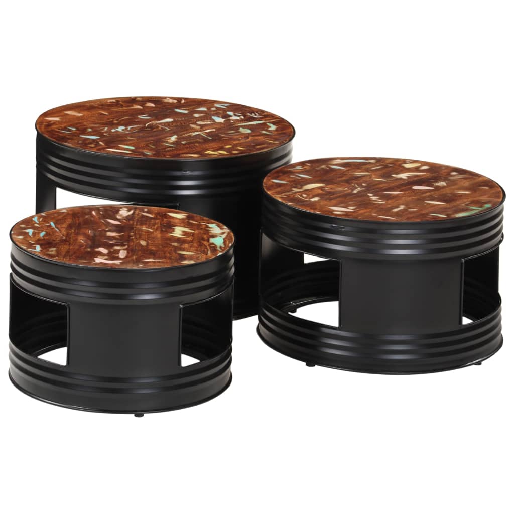 Bar Tables Drum Shape 3 Pcs Solid Wood Reclaimed