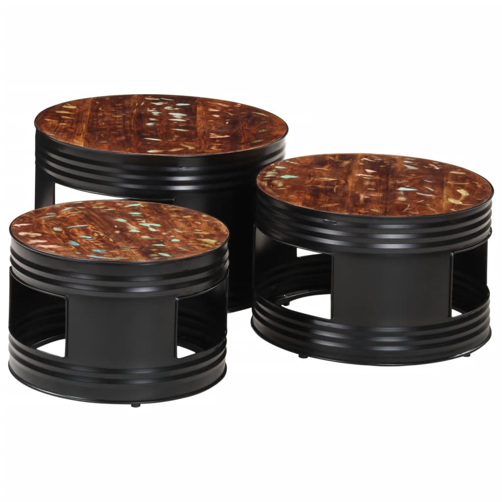 Bar Tables Drum Shape 3 Pcs Solid Wood Reclaimed