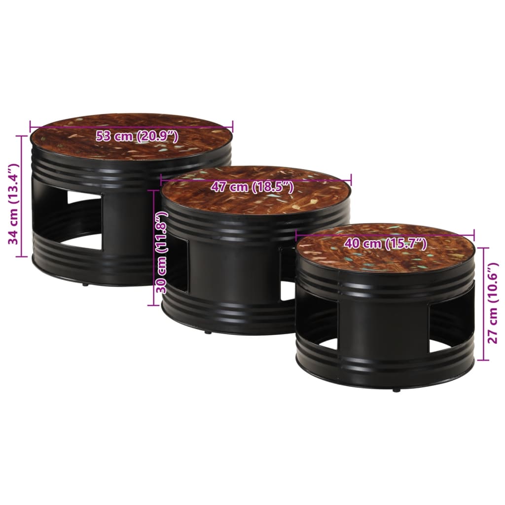 Bar Tables Drum Shape 3 Pcs Solid Wood Reclaimed