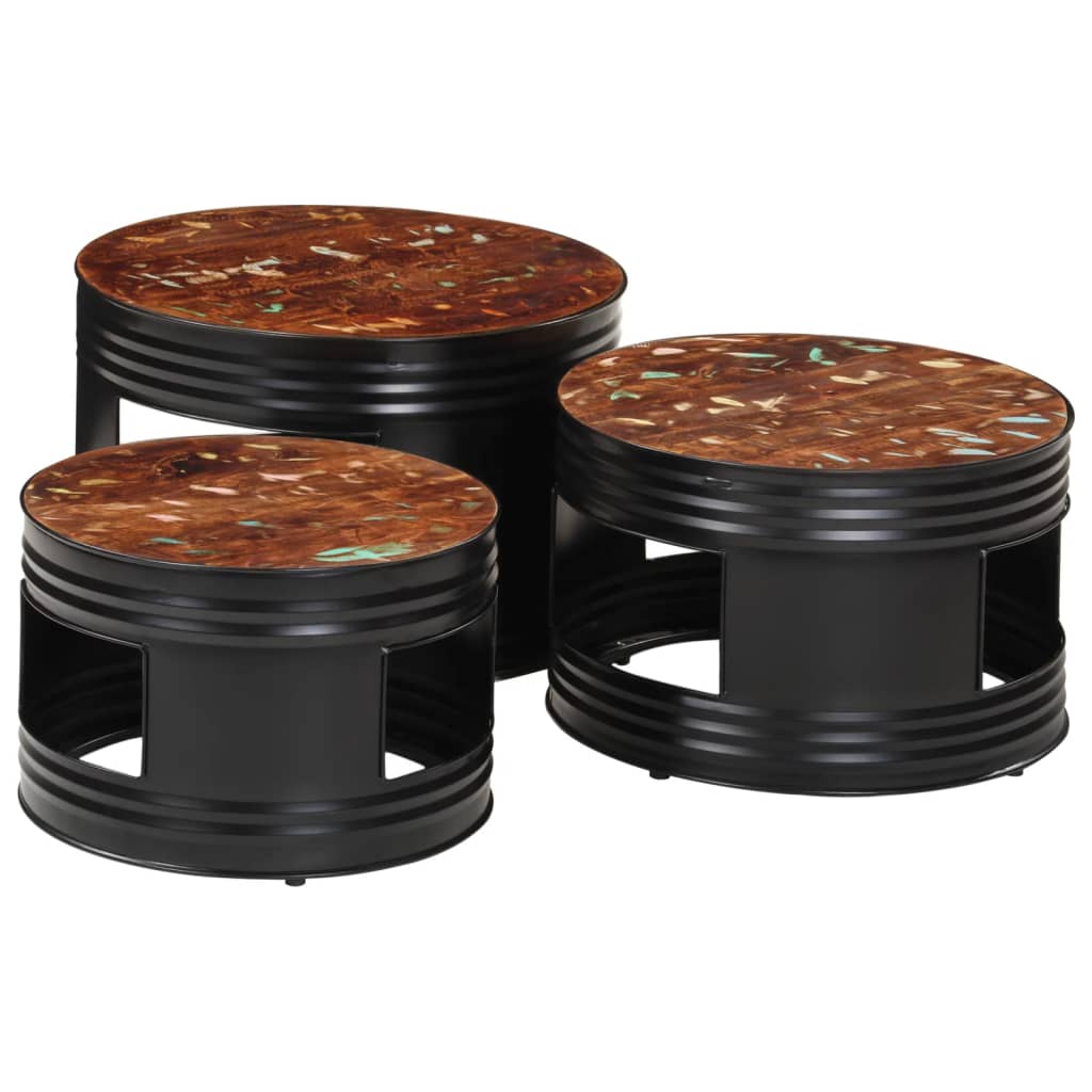 Bar Tables Drum Shape 3 Pcs Solid Wood Reclaimed