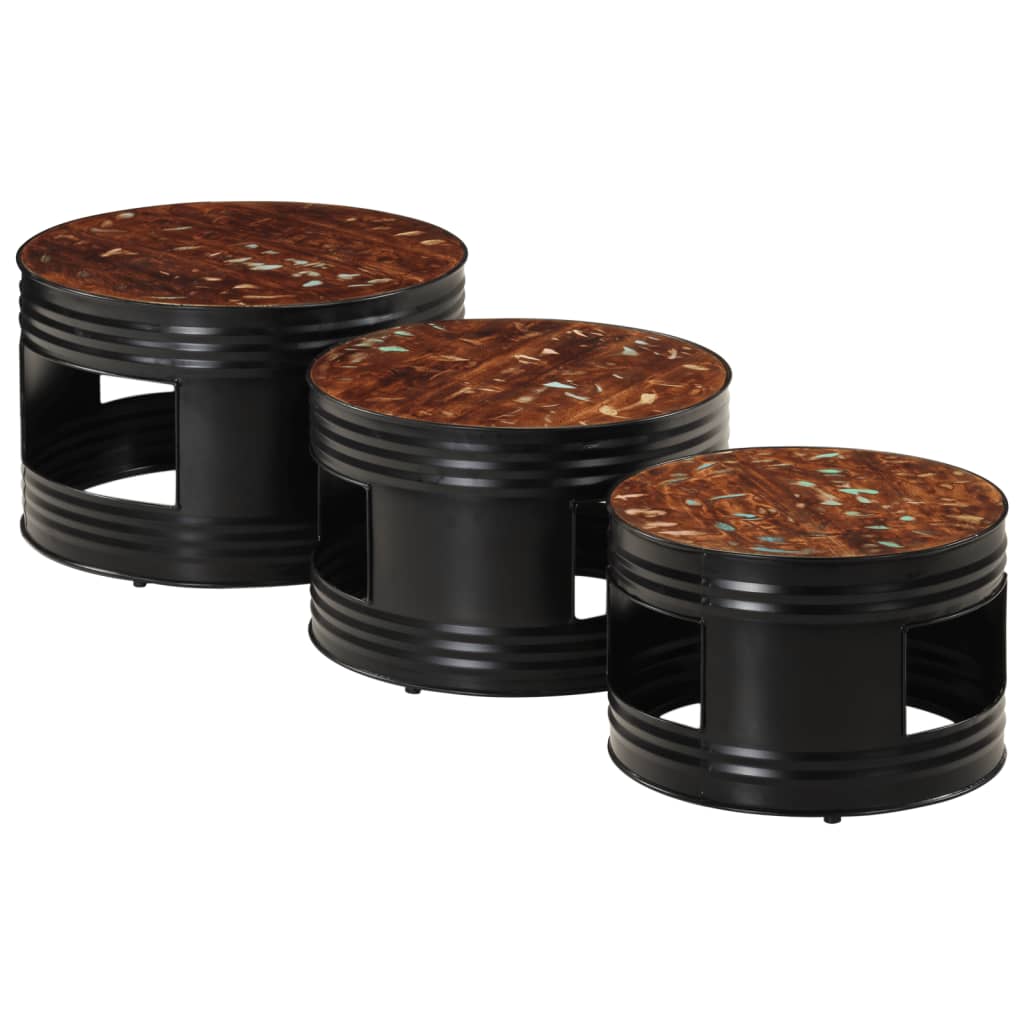 Bar Tables Drum Shape 3 Pcs Solid Wood Reclaimed