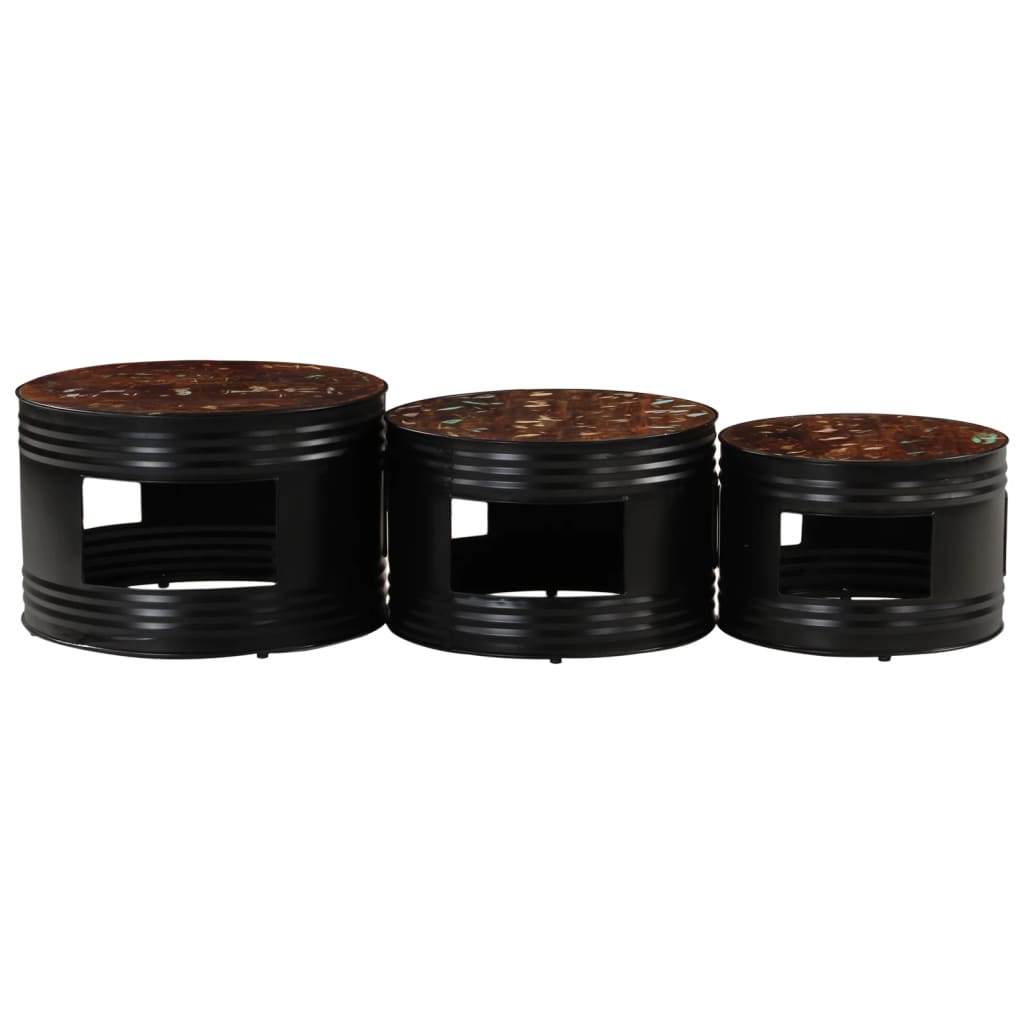 Bar Tables Drum Shape 3 Pcs Solid Wood Reclaimed