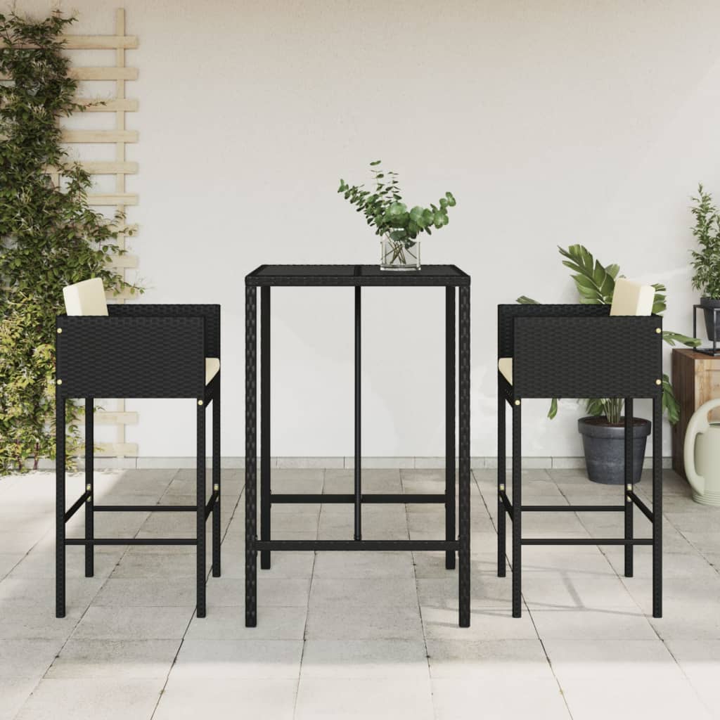 5 Piece Garden Bar Set With Cushions Black Poly Rattan