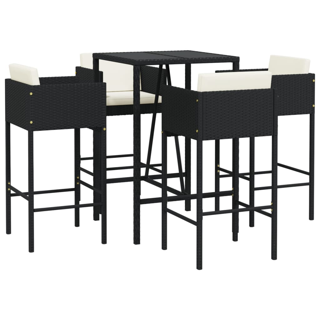 5 Piece Garden Bar Set With Cushions Black Poly Rattan