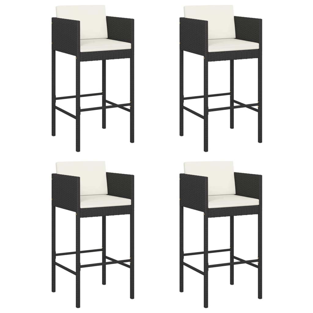 5 Piece Garden Bar Set With Cushions Black Poly Rattan