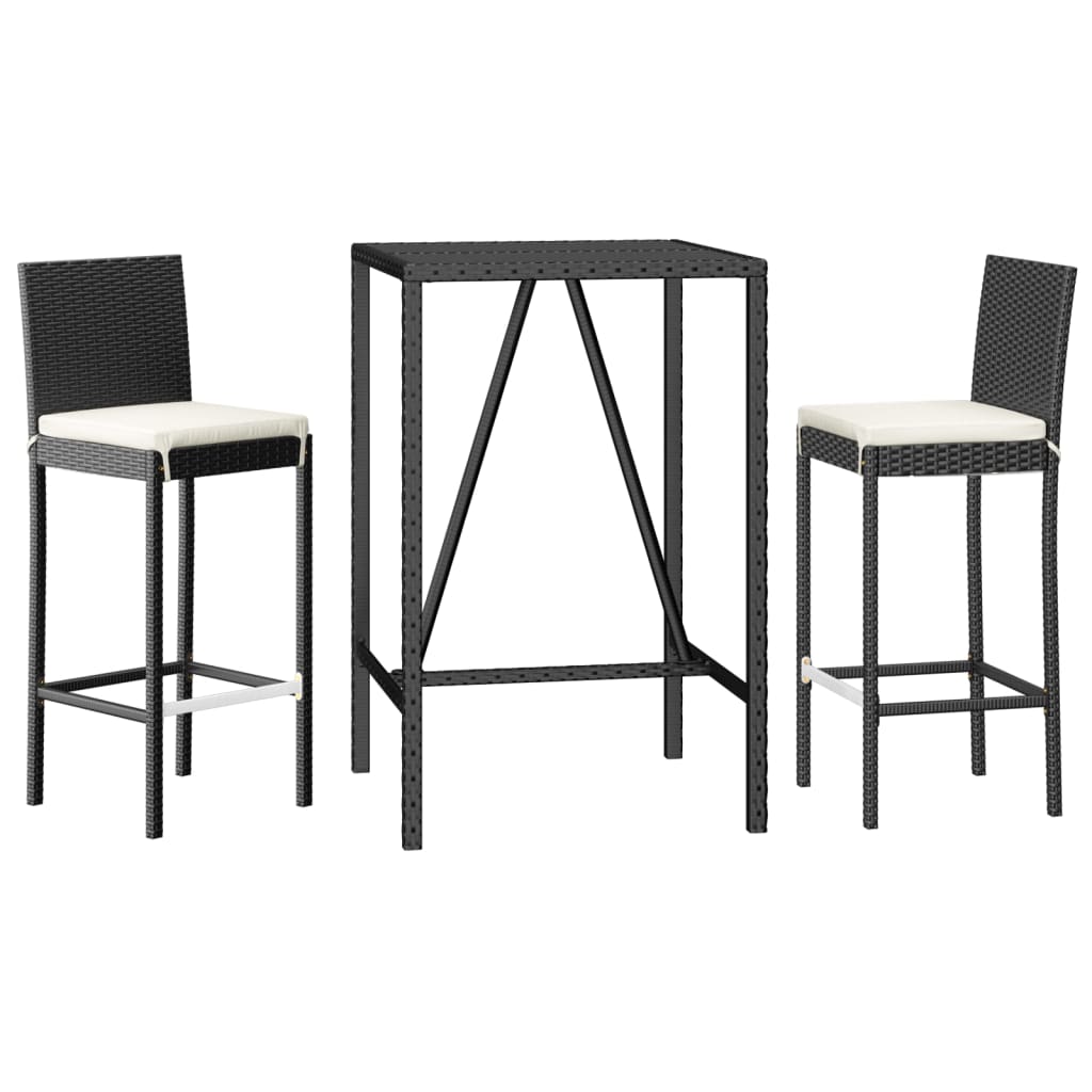 3 Piece Garden Bar Set With Cushions Black Poly Rattan