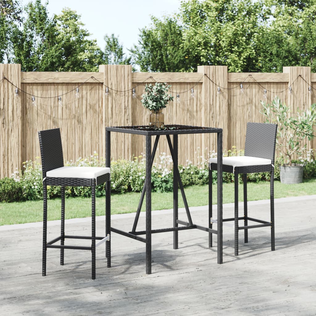 3 Piece Garden Bar Set With Cushions Black Poly Rattan