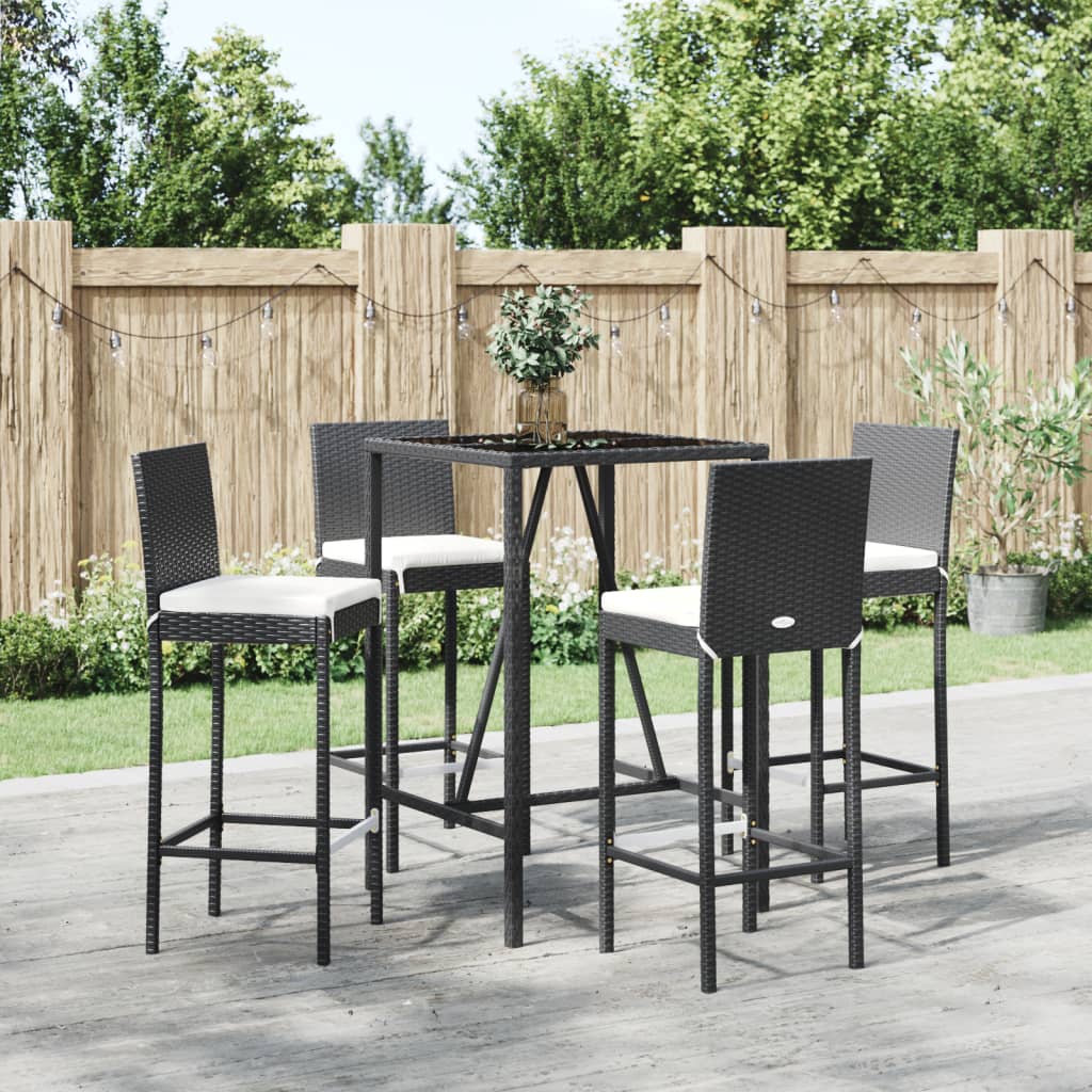 3 Piece Garden Bar Set With Cushions Black Poly Rattan