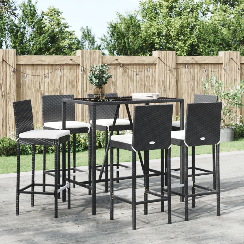 7 Piece Garden Bar Set With Cushions Poly Rattan